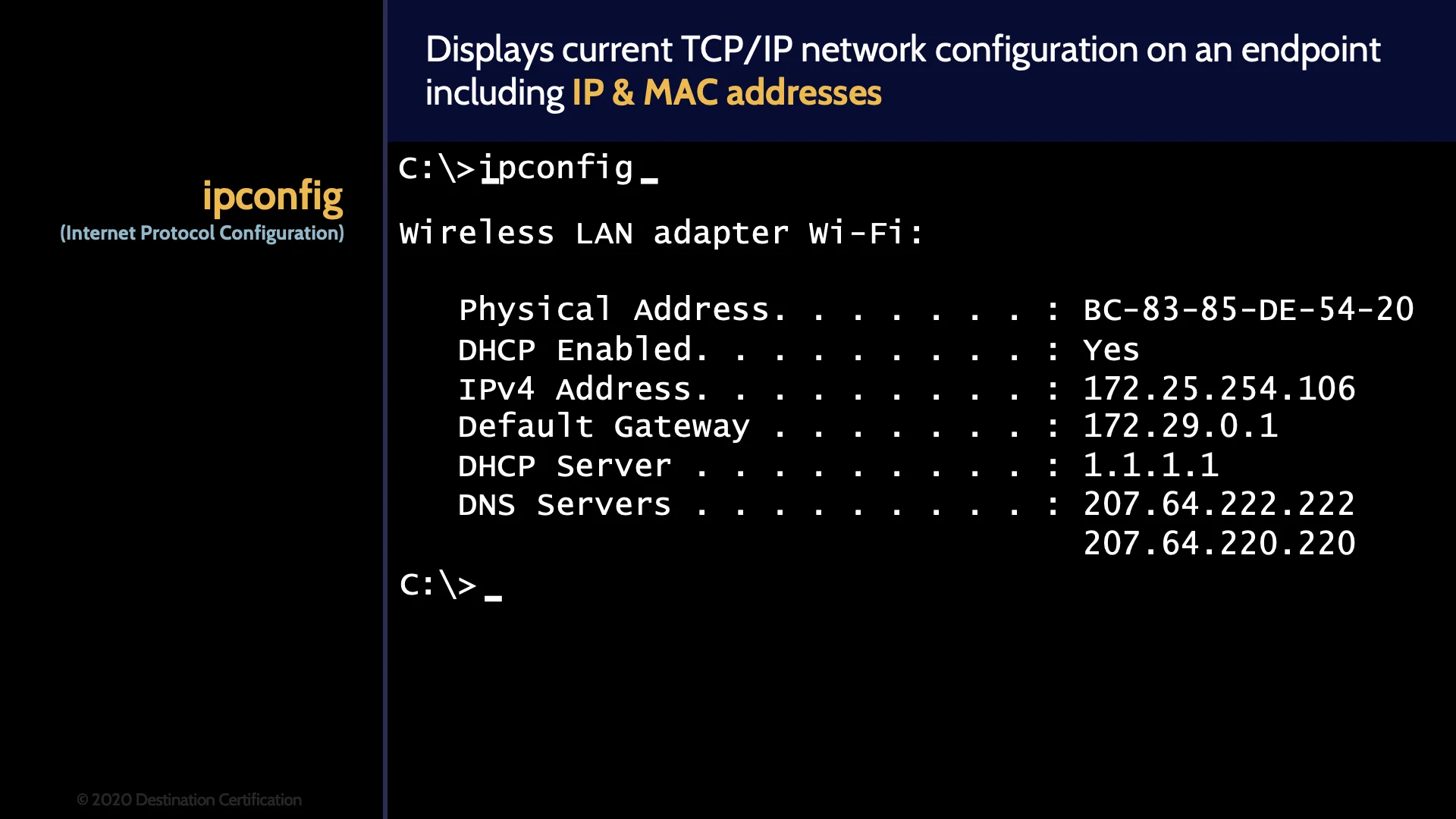 Image of ipconfig (internet protocol configuration) on mindmap cissp domain 4 - Destination Certification