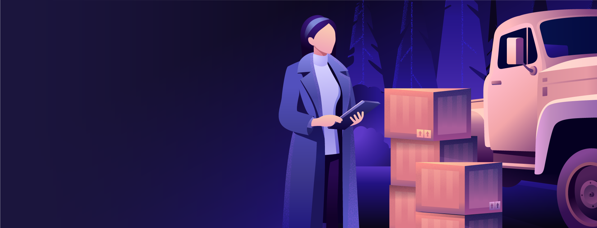 Illustration image of a woman checking the cargo with boxes - Destination Certification