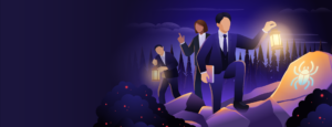 Image of people with lanterns searching in woods - Destination Certification
