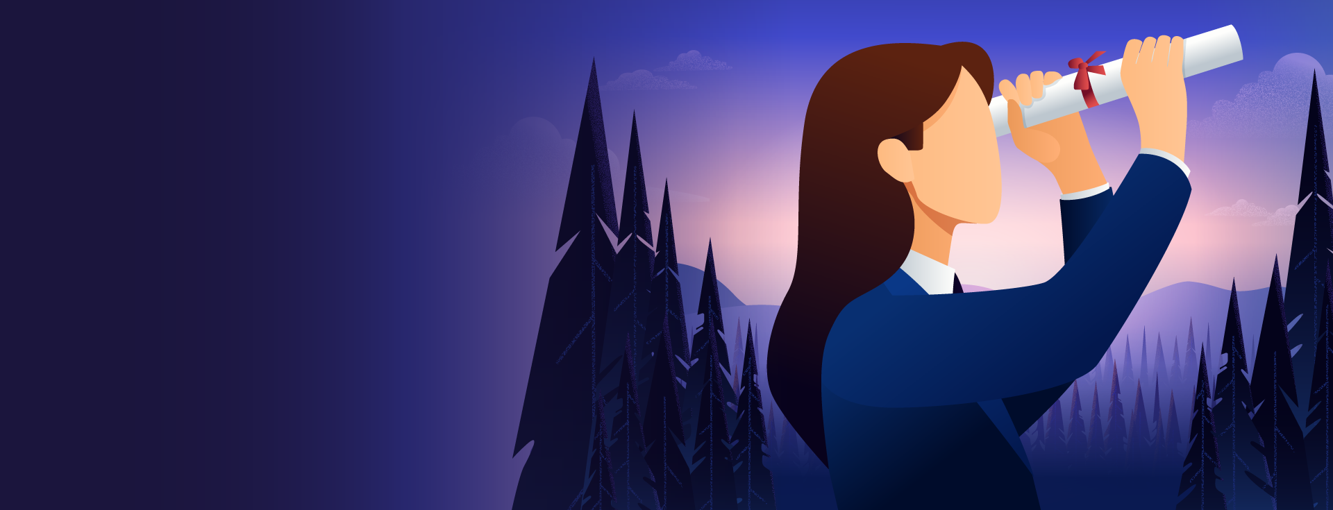 Illustration image of a woman looking through her CCSP certification - Destination Certification