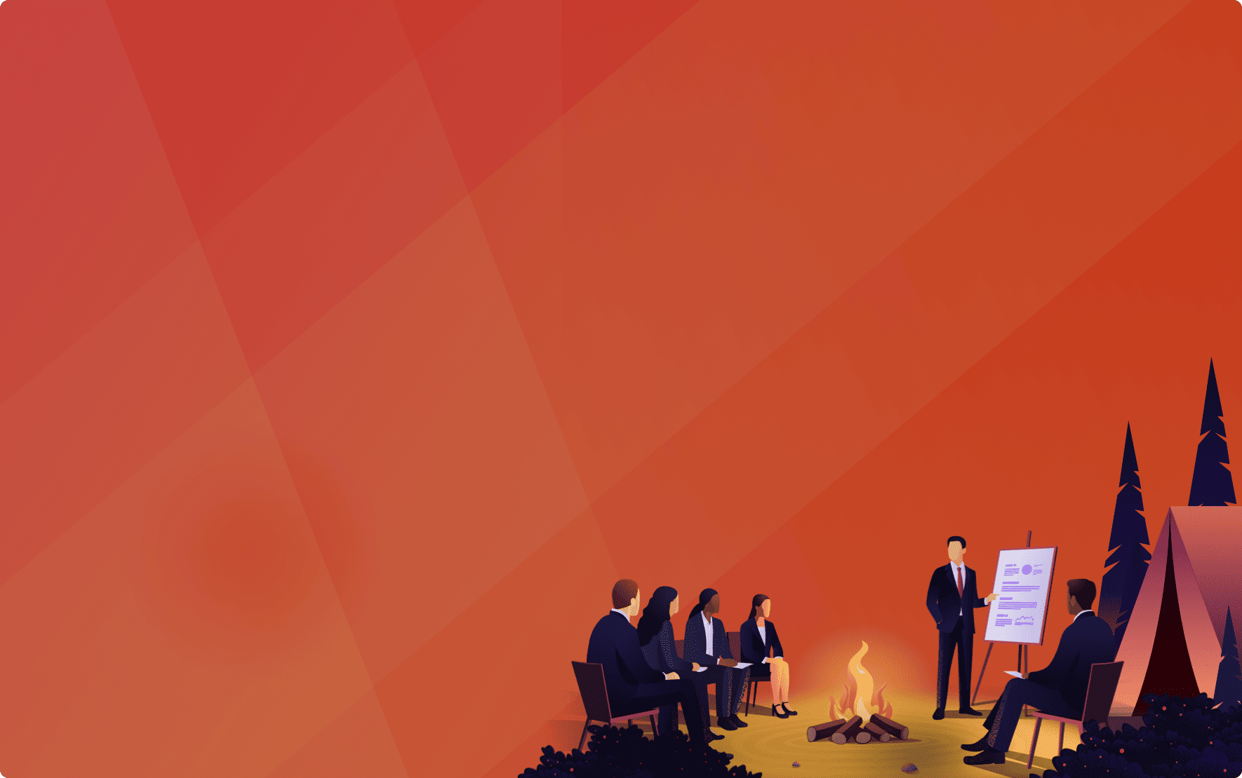 ccsp-bg-bootcamp Orange gradient image with people next to campfire studying - Destination Certification