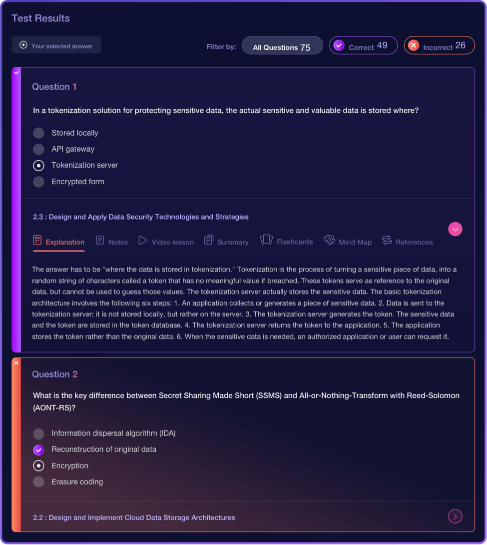 pt-results-ccsp-mmc-cloud-data-security Image of ccsp practice test results on mini masterclass - Destination Certification