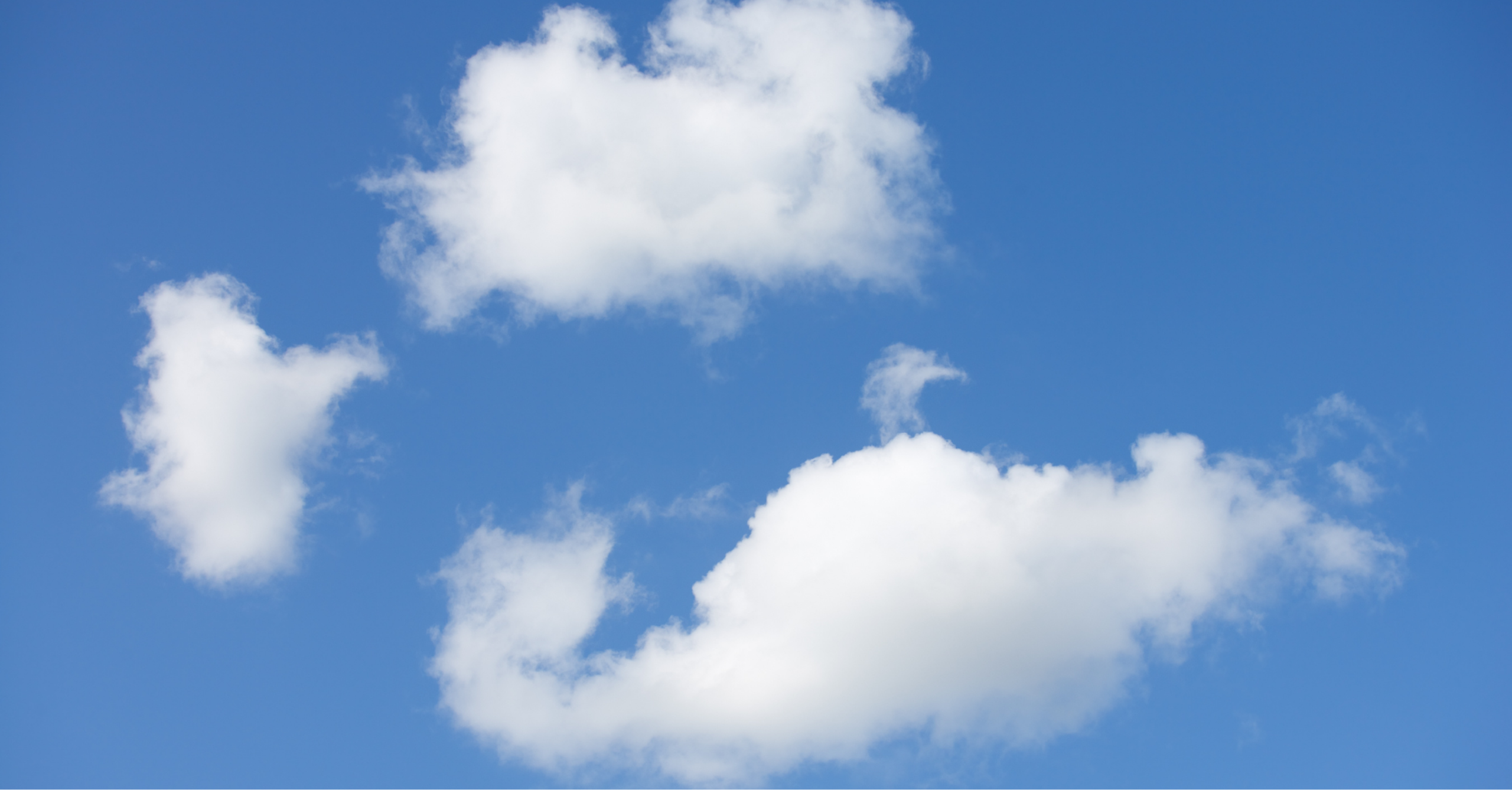 Three Clouds Zero Visibility - Multi-Cloud Security Cover Three distinct white clouds scattered across a bright blue sky.