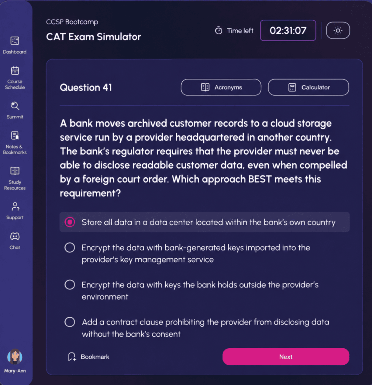 CAT Exam Simulator screen